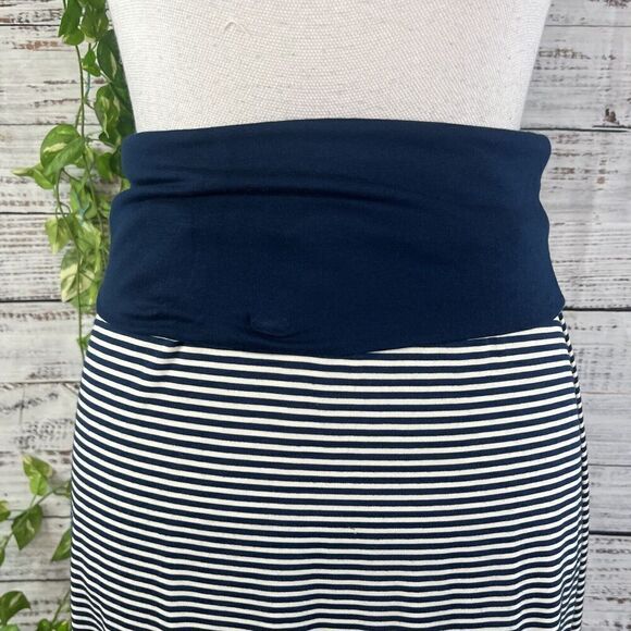 Max Studio Skirt size Medium Navy Blue Ivory Striped Jersey Long Maxi Stretch - Picture 6 of 16